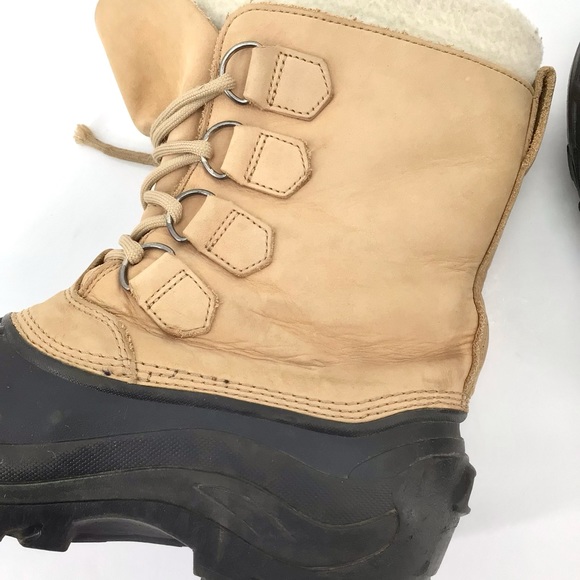 Sorel US Badger II Boots Beige Tan Leather Brown Rubber Winter Lined Size 8 - Picture 13 of 16